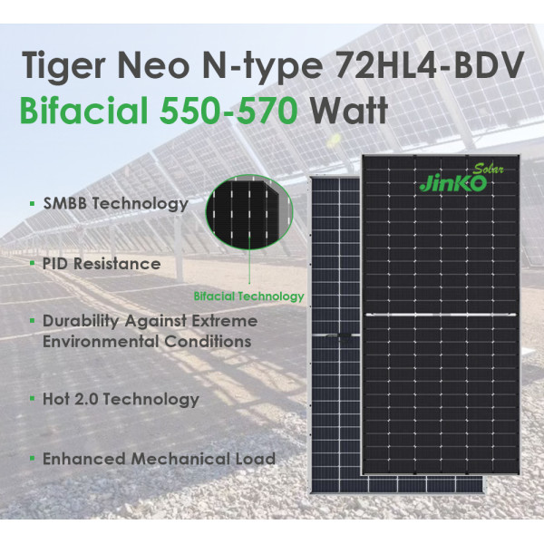 Tiger Neo N-type 72HL4-BDV 560-580 Watt BIFACIAL MODULE WITH DUAL GLASS
