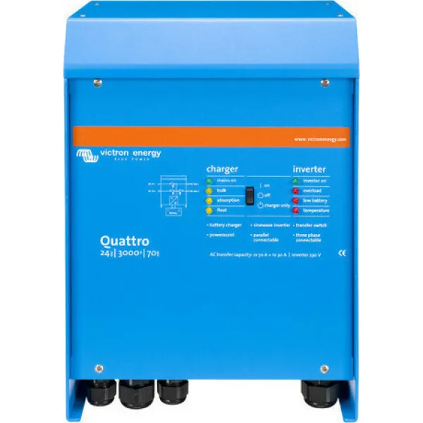 Victron Energy Quattro 24/3000/70-50/50 Inverter Καθαρού Ημιτόνου 3000W 24V Τριφασικό