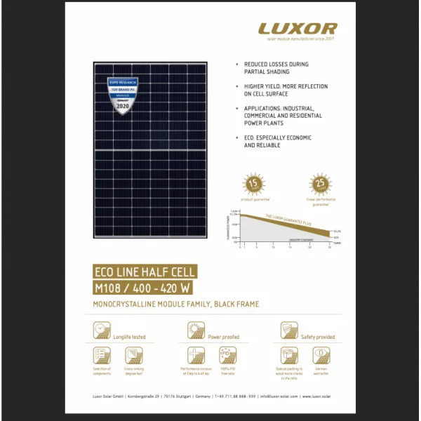 Luxor Eco Line 10-LX-410M Μονοκρυσταλλικό Φωτοβολταϊκό Πάνελ 410W 24V παλέτα 35 τεμάχιων