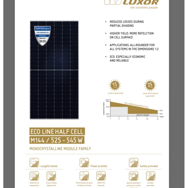 Luxor Eco Line Half Cell Bifacial Μονοκρυσταλλικό Φωτοβολταϊκό Πάνελ 540W 24V 10-LX-540M/182-144+BF
